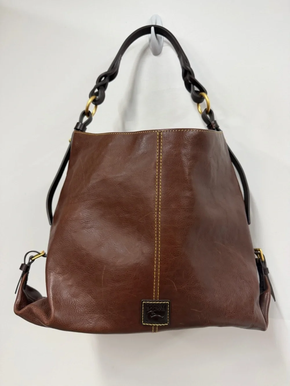 Dooney & Bourke Brown Leather Hobo with Braided Handle florentine large